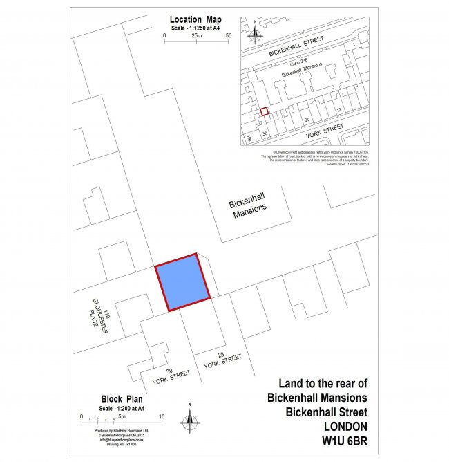 Land used for parking to the rear of Bickenhall Mansions, Bickenhall Street, Marylebone, W1U 6BR 1